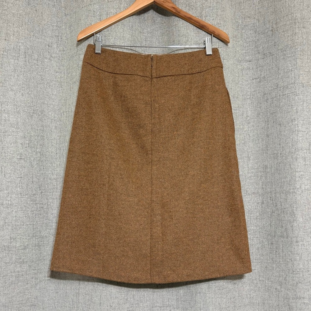 Lands' End Brown Herringbone Tweed Wool Silk Blend A-Line Skirt Size 6 Lined